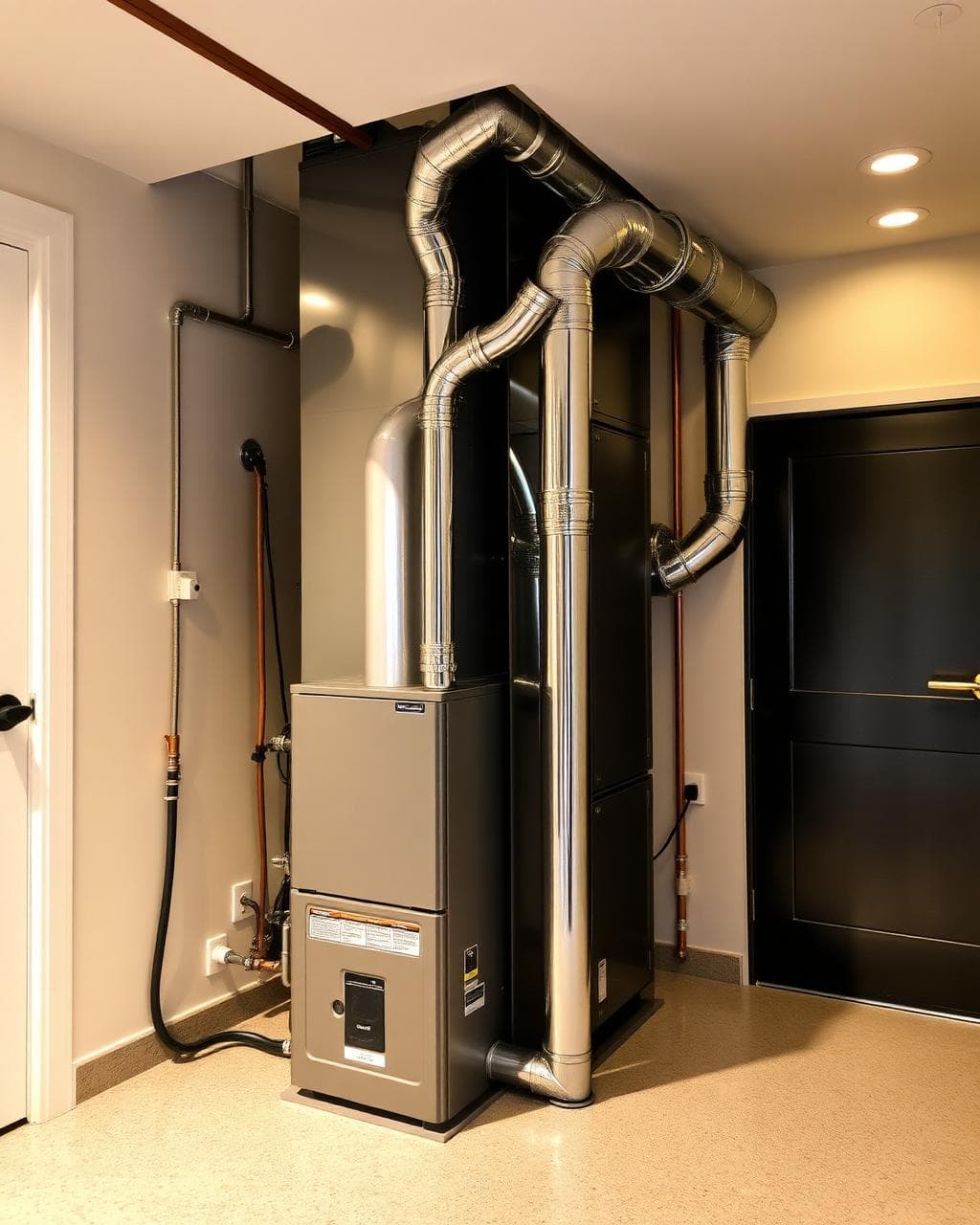 Newly installed high-efficiency furnace with clean ductwork