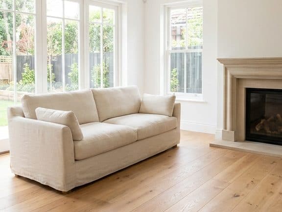 Rebuilt bright living room after water damage restoration
