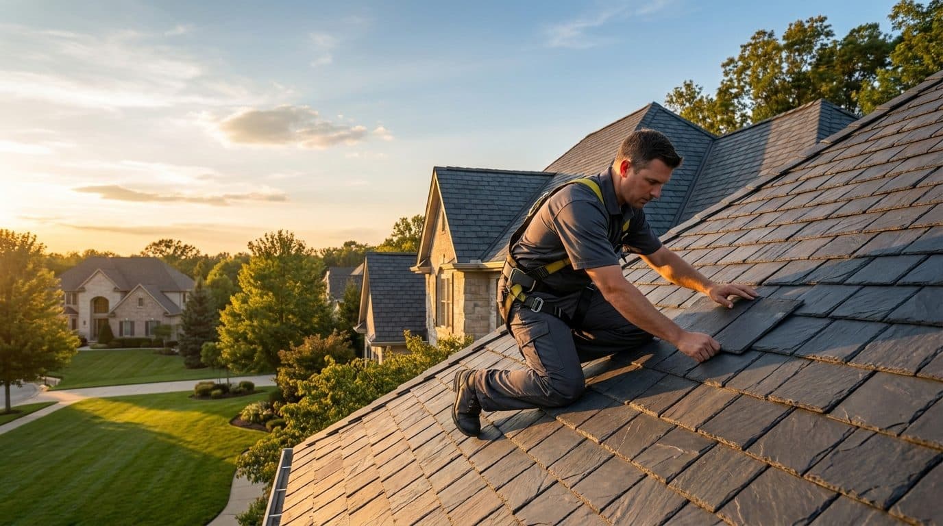 Desktop preview of the fictional Caldwell Ridge Roofing Roofing demo website